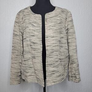 Eileen Fisher Natural Handloomed Cotton Furrows Open Front 3/4 Sleeve Jacket✨️L